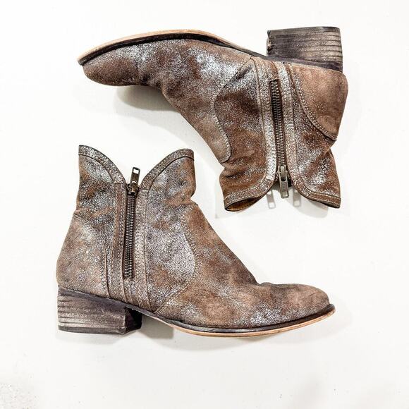 Seychelles x Anthropology Lucky Penny Metallic Silver Pewter Zip Up Boot Size 6 - Picture 4 of 7